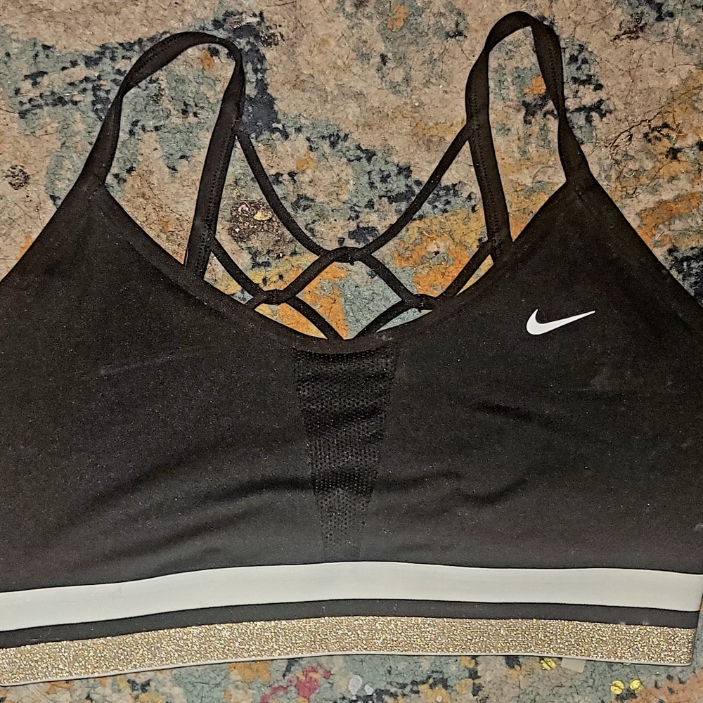 Nike Women's Black and Gold Sports Bra